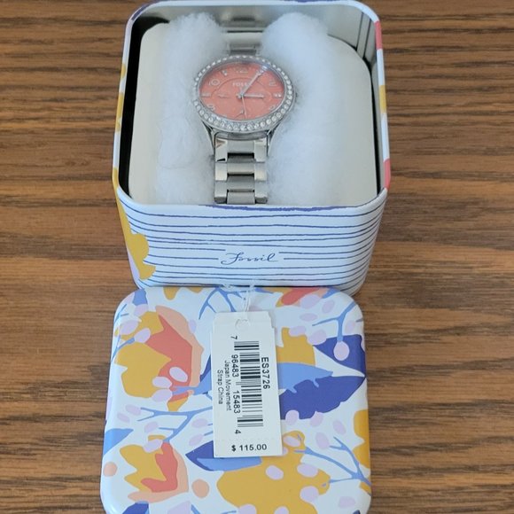 ❣️HP❣️ FOSSIL Riley mult-function coral dial stainless steel ladies watch. NWOT - Picture 4 of 9